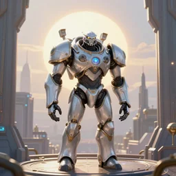 a protoss high templar overlooking a cityscape on a alien world, with a glowing sun in the background. the protoss templar is flanked by two adepts, and a stalker watches over the city. starcraft, blizzard, 8 k, photorealistic, cinematic lighting, hd, high details, trending on artstation