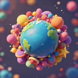 colorful mess shapes, tiny planet