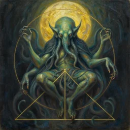 an oil painting of Cthulhu dreaming of the golden ratio by Michael Whelan and Greg Rutkowski