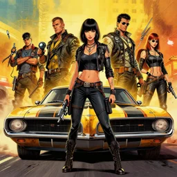 road warrior, gemma chan girl, carmageddon, muscle cars, weapons, mad max, blood drive, made by stanley artgerm lau, wlop, rossdraws, james jean, andrei riabovitchev, marc simonetti, yoshitaka amano, beksinski artstation, cgsociety