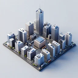 a 3D render of an isometric motherboard city