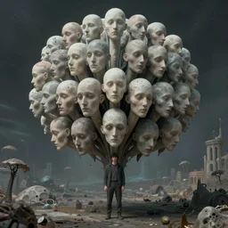 a little time and a lot of latent space stands a man with infinite faces and forgotten names, nuromorphic nightmares, high level of detail, surrealism