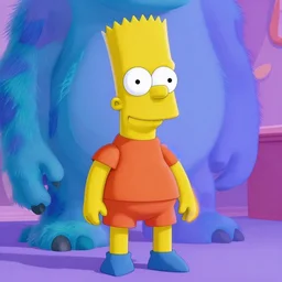 Bart Simpson in Monster Inc from Pixar, uncropped, centered, octane render, volumetric, raytracing, trending on artstation
