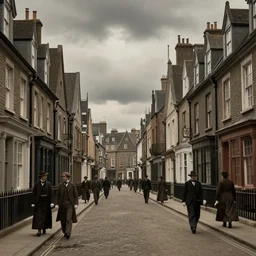 streets of london in victorian times, pointed roofs, alleys, people in victorian clothes strolling, gray clouds, gloomy atmosphere, highly detailed, cinematic lighting, perfect composition, 4 k, gustave dore, derek zabrocki, greg rutkowski, belsinski, octane render