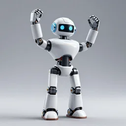 3 d render of robot with it's arms up, blender render, fully in frame