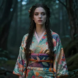 stunning, breathtaking, awe - inspiring award - winning concept art of beautiful kiernan shipka as a faerie wearing a colorful kimono, extremely moody lighting