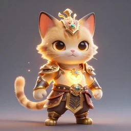 super cute fantasy cat warrior 3D concept art by beeple by Raffaello Sanzi and Chao Teng Zhao, anthropomorphic glowing effect, ornate, dynamic,  centered, sharp focus,  beautiful detailed, face very realistic, Game Art, hyper detailed, no background, cartoon, cinematic, raytrace, Trend on artstation, C4D