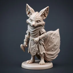 a medieval anthropomorphic fox with a fluffy tail as a 3 d printed dnd figurine