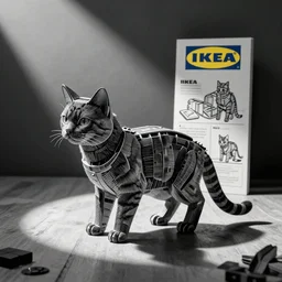 ikea manual, black and white illustrated instructions on how to put together a cat