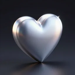 an icon of a metallic heart made of metallic iridescent material, 3D render, isometric perspective, dark background