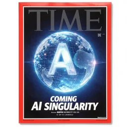 TIME magazine cover, the coming AI singularity, by Ralph MacQuarrie, 4k