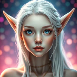 a beautiful portrait, colorful luminous background, gorgeous fantasy elf. professionally retouched, soft lighting, realistic, smooth face, white skin, gorgeous blue eyes, detailed big eyes, long white hair, cute ears, wide angle, sharp focus on the eyes, 8 k high definition, insanely detailed, intricate, elegant, gorgeous, art by artgerm and wlop