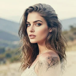 a beautiful woman face double exposure effect beautiful mountain scenery, medium sized tattoo sketch, amazing detail, trending on pinterest, in the style of brandon kidwell