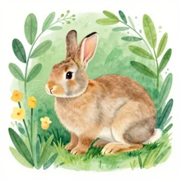 a rabbit, foliage and flowers by sophie anderson
