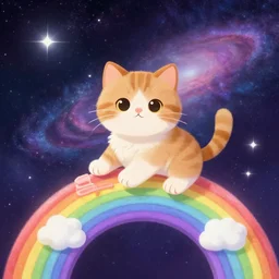 cat riding a rainbow, galaxy, poptart