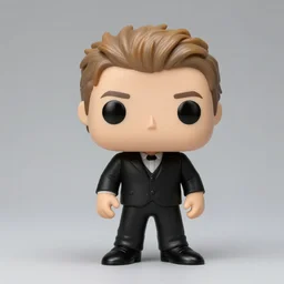 a funko pop of justin bieber in black suit