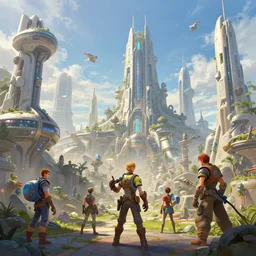 an amazing world and futuristic buildings, wayne reynolds, nintendo, realistic digital painting, fantasy art, digital painting, character designs, exquisite detail, cinematic