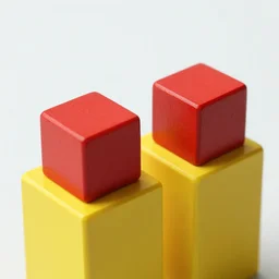 two red cubes placed on two yellow cubes