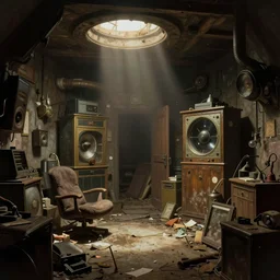 messy vintage room of a fallout vault, frank frazetta