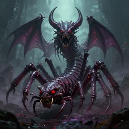 Huge Demonic Centipede, Diplopodus the Terrible, Digital art, in the style of Doom Eternal and Lovecraft, 4k high detail,