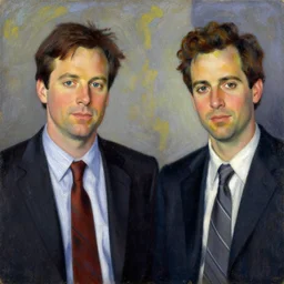 portrait painting of dwight schrute from the office and joe lo truglio from brooklyn nine - nine, in the style of felice casorati