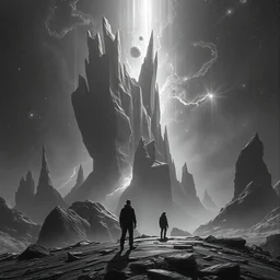 the meaning of life, scifi, futurism, technological singularity, amazing masterpiece, black and white, wonders of the mind, video game, scientific victory, artificial intelligence, art by wenjun lin and artem chebokha and alena aenami and ian llanas