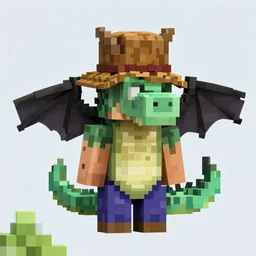 A dragon with a hat, voxel art, voxel, minecraft