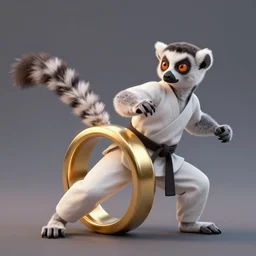 ring - tailed lemur doing karate by greg rutkowski and thomas kinkade, trending on artstation, 3 d render octane