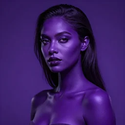 violet skinned Nathalie emmanuel. Smooth violet skin. Dark violet skin. Lit by purple light. Photorealistic digital art trending on artstation, artgem, 4k HD