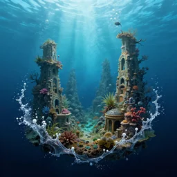 underwater landscape splash art graphic design art, fantasy, highly detailed, art by greg rutkowski