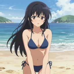 sultry anime girl at the beach, key anime visual, portrait, pixiv