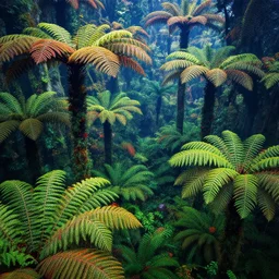 forest of giant spiral ferns, colorful, vibrant, sci - fi concept art, in the style of no man's sky