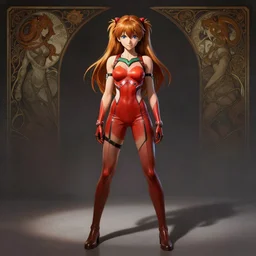 asuka langley soryu, centered full body pose, zenith angle, shadowy area, dramatic lighting, concept art, digital painting, Unreal Engine 5, 8K, art by artgerm and Greg Rutkowski and Alphonse Mucha
