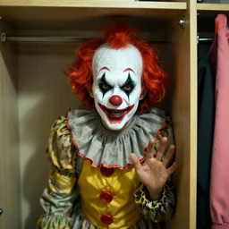 photo of a scary clown hiding in your closet