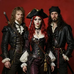 Solomon Joseph Solomon and Richard Schmid and Jeremy Lipking victorian genre painting portrait painting of a young beautiful woman punk rock goth girl pirate wench in fantasy costume, red background