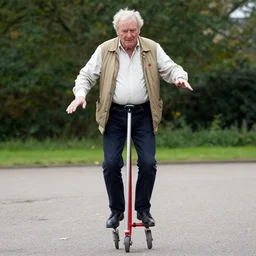 jon pertwee on a pogo stick