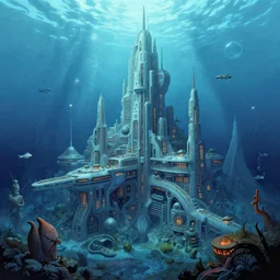 futuristic underwater city illustration by James Gurney