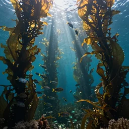 kelp forest with a school of fish, monet