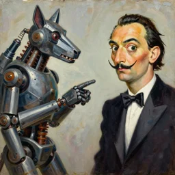 Oil painting by Picasso. Two mechanical gods with animal faces having a conversation. Oil painting by Dali. Portrait by Lisa Yuskavage.