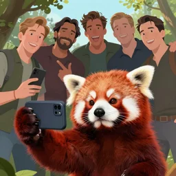 demi god red panda taking a selfie with deanas by boris vallejo, aaron horkey, gaston bussiere, craig mullins, frazetta