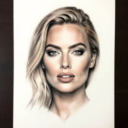 face morph tattoo design sketch of margot robbie blended with beautiful mountain scenery, in the style of chris mataafa, amazing detail