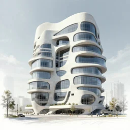 architecture style brutalism, building designed by ricardo bofill, plans elevations perspective, futuristic city, pearl material, geometry, big windows and abstract balconies