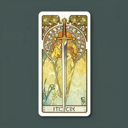 ornate tarot card, floating symmetrical sword, illustration, elegant, digital painting, by mucha