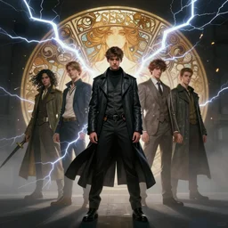 character concept, wide angle, full body, symmetrical head - on centralized, young man with advanced clothes. detailed, high quality, dynamic lightning, fantasy, scenematic. artwork by artgerm, wlop, alex ross, greg rutknowski, alphonse mucha