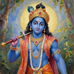 realistic, oil painting of indian god krishna