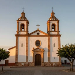 a church of a spanish village in summer with the sunset, hyperrealistic photo, super detailed photo, 8k