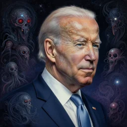 japanese man that looks like joe biden, cosmic horror painting, elegant intricate digital painting artstation concept art by mark brooks and brad kunkle detailed