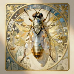 the fly insect in style of alphonse mucha