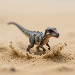 macro photo by national geographic of a tiny dinosaur half emerged from sand, sand splash, fast shutter speed, motion blur, tiny gaussian blur, insanely detailed, insanely intricate, depth of field, low contrast, wide aperture, action photography