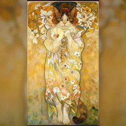 a cat painted by alfons mucha